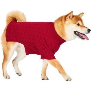 Haloumoning Classic Knit Pullover Dog Sweater, Turtle-Neck Dog Christmas Sweater, Warm Soft Sweaters for Girl Boy for Small Medium Large Dogs(Red)