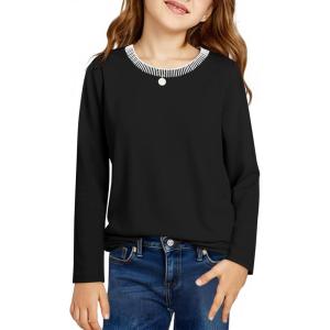 Haloumoning Girls Long Sleeve Shirts Kids Crewneck T-Shirts Tops Cute Fall Blouse Tees 5-14 Years(Black)