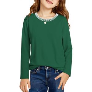 Haloumoning Girls Long Sleeve Shirts Kids Crewneck T-Shirts Tops Cute Fall Blouse Tees 5-14 Years(Dark Green)