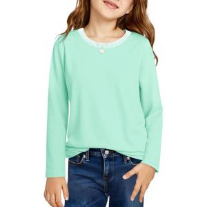 Haloumoning Girls Long Sleeve Shirts Kids Crewneck T-Shirts Tops Cute Fall Blouse Tees 5-14 Years(Mint Green)