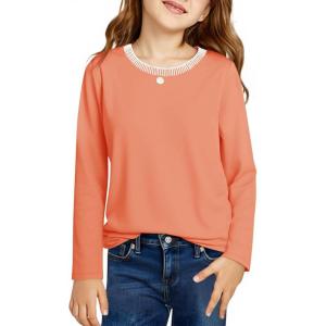 Haloumoning Girls Long Sleeve Shirts Kids Crewneck T-Shirts Tops Cute Fall Blouse Tees 5-14 Years(Orange)