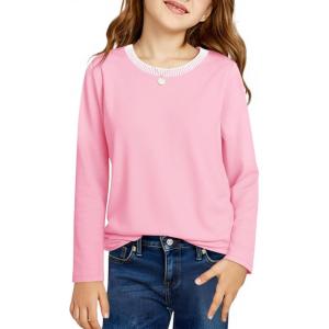 Haloumoning Girls Long Sleeve Shirts Kids Crewneck T-Shirts Tops Cute Fall Blouse Tees 5-14 Years(Pink)