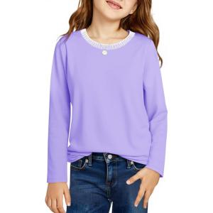 Haloumoning Girls Long Sleeve Shirts Kids Crewneck T-Shirts Tops Cute Fall Blouse Tees 5-14 Years(Purple)