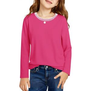 Haloumoning Girls Long Sleeve Shirts Kids Crewneck T-Shirts Tops Cute Fall Blouse Tees 5-14 Years(Rose Red)