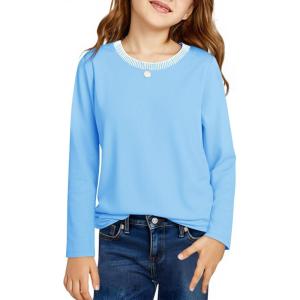 Haloumoning Girls Long Sleeve Shirts Kids Crewneck T-Shirts Tops Cute Fall Blouse Tees 5-14 Years(Sky Blue)