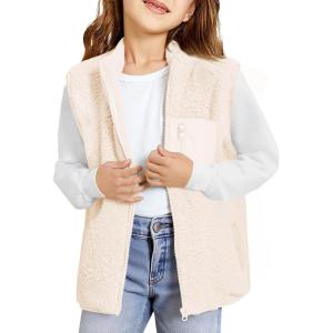 Haloumoning Girls Sherpa Fleece Vest Kids Fall Winter Full Zip Fuzzy Outerwear Jacket with Pockets 5-14Y(Cream White)