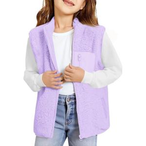 Haloumoning Girls Sherpa Fleece Vest Kids Fall Winter Full Zip Fuzzy Outerwear Jacket with Pockets 5-14Y(Light Purple)
