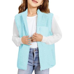 Haloumoning Girls Sherpa Fleece Vest Kids Fall Winter Full Zip Fuzzy Outerwear Jacket with Pockets 5-14Y(Sky Blue)