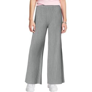 Haloumoning Girls Solid Rib Knit Wide Leg Pants Elastic Waist Flowy Casual Sweater Pants 5-14 Years(Gray)