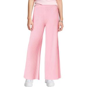 Haloumoning Girls Solid Rib Knit Wide Leg Pants Elastic Waist Flowy Casual Sweater Pants 5-14 Years(Pink)