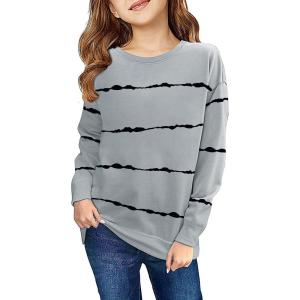 Haloumoning Girls Striped Color Block Sweatshirts Kids Tie Dye Crewneck Long Sleeve Pullover Tops 4-15 Years(A-grey)
