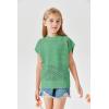 Haloumoning Girls Short Sleeve T Shirt Crewneck Knit Crop Top Hollow Out Pullovers Sweater 5-14 Years(Green)