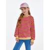 Haloumoning Girls Striped Crewneck Sweatshirt Kids Long Sleeve Oversized Fashion Pullover Tops Fall Clothes 5-14 Years(Rose Red)