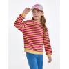 Haloumoning Girls Striped Crewneck Sweatshirt Kids Long Sleeve Oversized Fashion Pullover Tops Fall Clothes 5-14 Years(Rose Red)