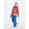 Haloumoning Girls Striped Crewneck Sweatshirt Kids Long Sleeve Oversized Fashion Pullover Tops Fall Clothes 5-14 Years(Rose Red)