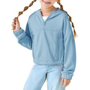 Girls Half Zip Up Hoodies Kids Fashion Loose Hooded Sweatshirts with Pockets 3-14 Years(Blue)
