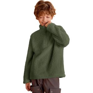 Haloumoning Boys Fleece Sherpa Jacket Quarter Zip Pullover Sweatshirt for Kids with Pockets 5-14 Years(Army Green)