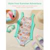 Haloumoning Girl Swimsuit Kids Ruched Adjustable Straps One Piece Bathing Suit Cute Printed Quick Dry Swimwear 5-14 Years(Blue Green)