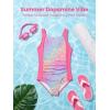 Haloumoning Girl Swimsuit Kids Ruched Adjustable Straps One Piece Bathing Suit Cute Printed Quick Dry Swimwear 5-14 Years(Hot Pink)