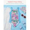 Haloumoning Girl Swimsuit Kids Ruched Adjustable Straps One Piece Bathing Suit Cute Printed Quick Dry Swimwear 5-14 Years(Lake Blue)