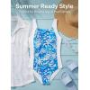 Haloumoning Girl Swimsuit Kids Ruched Adjustable Straps One Piece Bathing Suit Cute Printed Quick Dry Swimwear 5-14 Years(Light Blue)