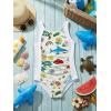 Haloumoning Girl Swimsuit Kids Ruched Adjustable Straps One Piece Bathing Suit Cute Printed Quick Dry Swimwear 5-14 Years(White)