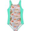 Haloumoning Girl Swimsuit Kids Ruched Adjustable Straps One Piece Bathing Suit Cute Printed Quick Dry Swimwear 5-14 Years(Blue Green)