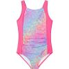 Haloumoning Girl Swimsuit Kids Ruched Adjustable Straps One Piece Bathing Suit Cute Printed Quick Dry Swimwear 5-14 Years(Hot Pink)
