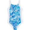 Haloumoning Girl Swimsuit Kids Ruched Adjustable Straps One Piece Bathing Suit Cute Printed Quick Dry Swimwear 5-14 Years(Light Blue)