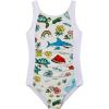 Haloumoning Girl Swimsuit Kids Ruched Adjustable Straps One Piece Bathing Suit Cute Printed Quick Dry Swimwear 5-14 Years(White)