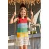 Haloumoning Girls Color Block Crochet Knit Swim Cover up Kids Summer Sleeveless Beach Dress 5-14 Years(Red)