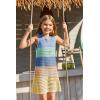 Haloumoning Girls Color Block Crochet Knit Swim Cover up Kids Summer Sleeveless Beach Dress 5-14 Years(Sky Blue)