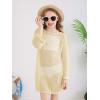Haloumoning Girls Crochet Long Sleeve Beach Cover Up Kids Fashion Hollow Out Swimwear with Split Hem 5-14 Years(Apricot)
