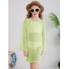 Haloumoning Girls Crochet Long Sleeve Beach Cover Up Kids Fashion Hollow Out Swimwear with Split Hem 5-14 Years(Light Green)