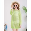 Haloumoning Girls Crochet Long Sleeve Beach Cover Up Kids Fashion Hollow Out Swimwear with Split Hem 5-14 Years(Light Green)