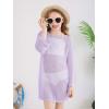 Haloumoning Girls Crochet Long Sleeve Beach Cover Up Kids Fashion Hollow Out Swimwear with Split Hem 5-14 Years(Light Purple)