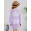Haloumoning Girls Crochet Long Sleeve Beach Cover Up Kids Fashion Hollow Out Swimwear with Split Hem 5-14 Years(Light Purple)