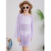 Haloumoning Girls Crochet Long Sleeve Beach Cover Up Kids Fashion Hollow Out Swimwear with Split Hem 5-14 Years(Light Purple)