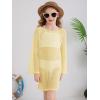 Haloumoning Girls Crochet Long Sleeve Beach Cover Up Kids Fashion Hollow Out Swimwear with Split Hem 5-14 Years(Light Yellow)