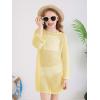 Haloumoning Girls Crochet Long Sleeve Beach Cover Up Kids Fashion Hollow Out Swimwear with Split Hem 5-14 Years(Light Yellow)