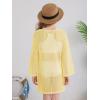 Haloumoning Girls Crochet Long Sleeve Beach Cover Up Kids Fashion Hollow Out Swimwear with Split Hem 5-14 Years(Light Yellow)