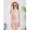 Haloumoning Girls Crochet Long Sleeve Beach Cover Up Kids Fashion Hollow Out Swimwear with Split Hem 5-14 Years(Pink)
