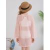 Haloumoning Girls Crochet Long Sleeve Beach Cover Up Kids Fashion Hollow Out Swimwear with Split Hem 5-14 Years(Pink)