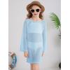 Haloumoning Girls Crochet Long Sleeve Beach Cover Up Kids Fashion Hollow Out Swimwear with Split Hem 5-14 Years(Sky Blue)