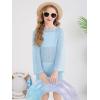 Haloumoning Girls Crochet Long Sleeve Beach Cover Up Kids Fashion Hollow Out Swimwear with Split Hem 5-14 Years(Sky Blue)