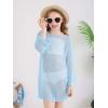 Haloumoning Girls Crochet Long Sleeve Beach Cover Up Kids Fashion Hollow Out Swimwear with Split Hem 5-14 Years(Sky Blue)