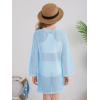 Haloumoning Girls Crochet Long Sleeve Beach Cover Up Kids Fashion Hollow Out Swimwear with Split Hem 5-14 Years(Sky Blue)