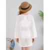 Haloumoning Girls Crochet Long Sleeve Beach Cover Up Kids Fashion Hollow Out Swimwear with Split Hem 5-14 Years(White)