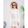Haloumoning Girls Crochet Long Sleeve Beach Cover Up Kids Fashion Hollow Out Swimwear with Split Hem 5-14 Years(White)