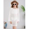Haloumoning Girls Crochet Long Sleeve Beach Cover Up Kids Fashion Hollow Out Swimwear with Split Hem 5-14 Years(White)
